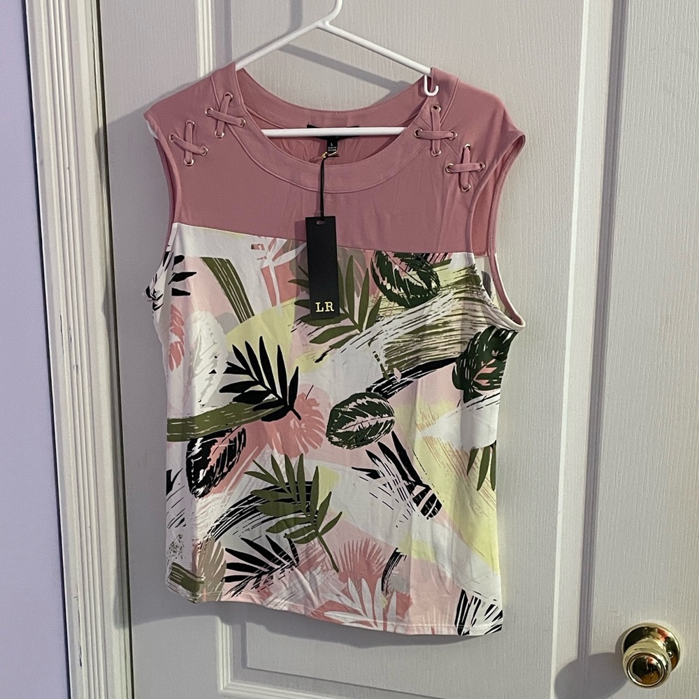 LR Pink and Green Tropical Print Sleeveless Top
